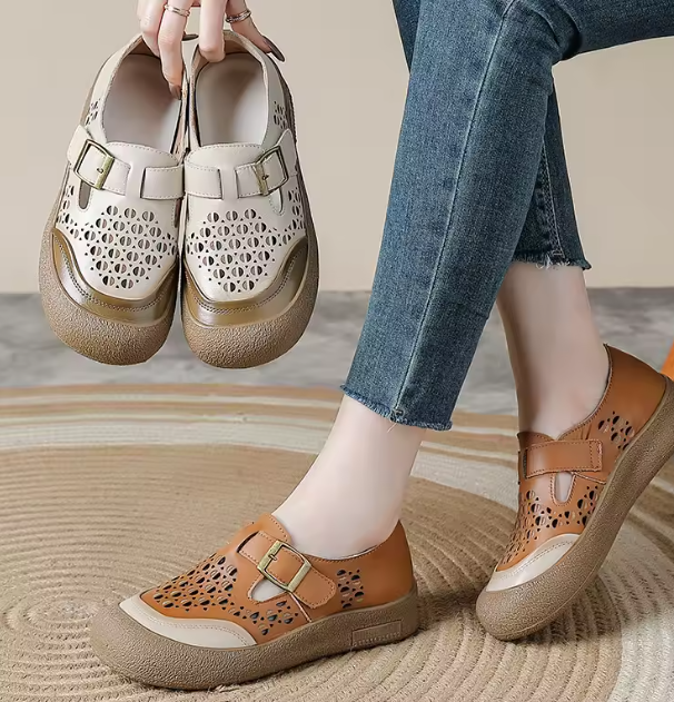 2025 NEW - Women's Hollow Soft Leather Breathable Moccasin Lafers