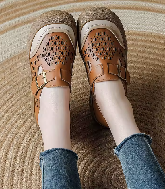 2025 NEW - Women's Hollow Soft Leather Breathable Moccasin Lafers