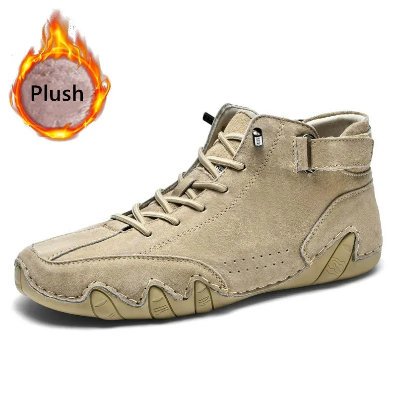 Men's Handmade Outdoor Waterproof Suede Velcro High Boots