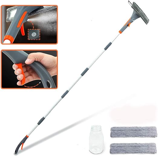 Extendable Window Squeegee with Spray, 3 in 1 Window Squeegee Cleaner, 76'' Window Cleaning Equipment Kit for Indoor/Outdoor High Window