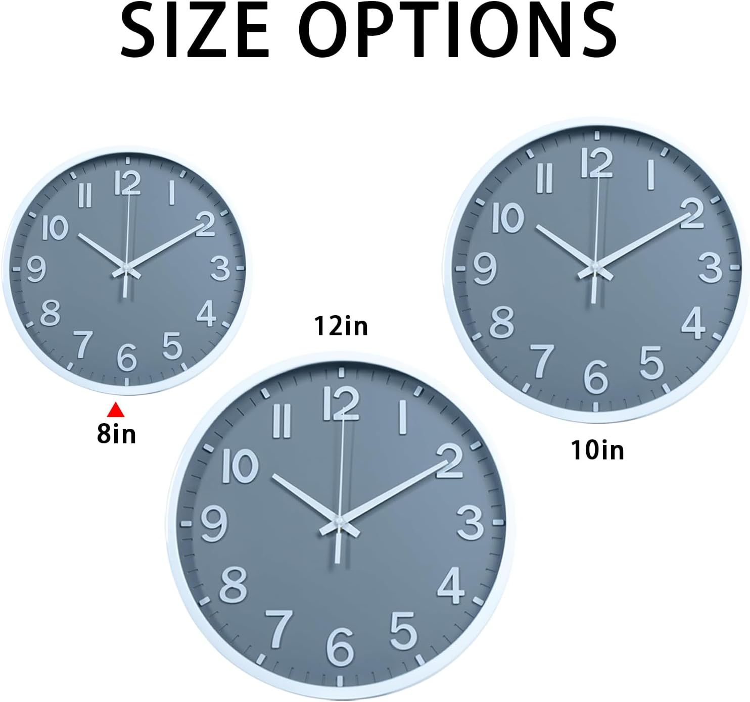 Wall Clocks Battery Operated 8 inch Modern Wall Clock,Silent Non Ticking Wall Clock for Living Room Bedroom Kitchen Office Classroom Decor (Gray White)