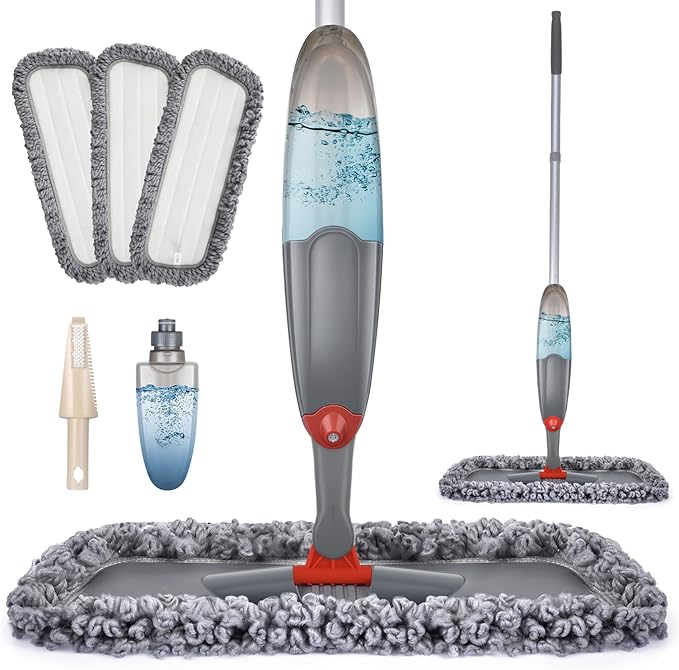 Spray Mop for Floor Cleaning, Microfiber Floor Mop Dry Wet Mop Spray with 3 Washable Mop Pads & 635ML Refillable Bottle, Dust Cleaning Mop for Hardwood Laminate Tile Floors