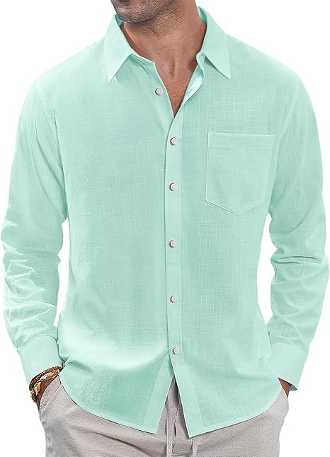 Men's  casual lapel solid color long sleeve button top