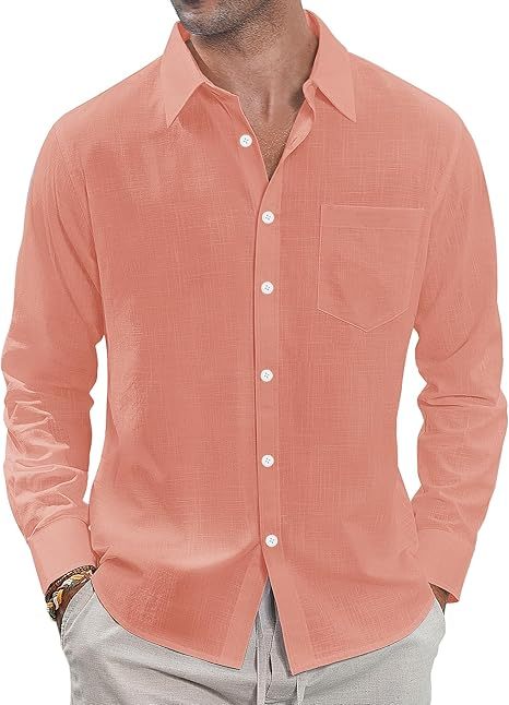 Men's  casual lapel solid color long sleeve button top