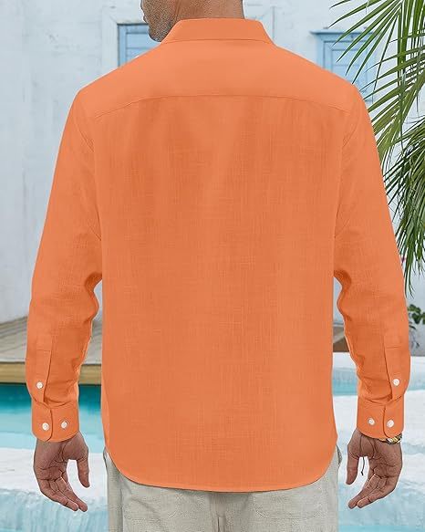 Men's  casual lapel solid color long sleeve button top