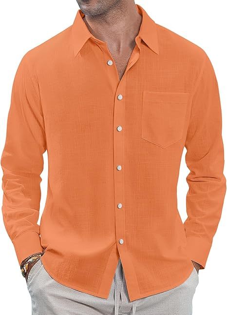 Men's  casual lapel solid color long sleeve button top