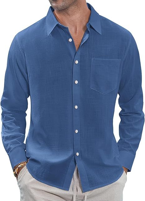 Men's  casual lapel solid color long sleeve button top
