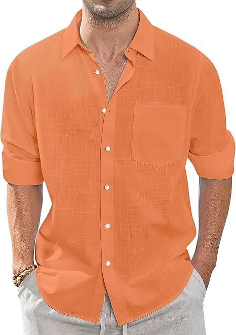 Men's  casual lapel solid color long sleeve button top