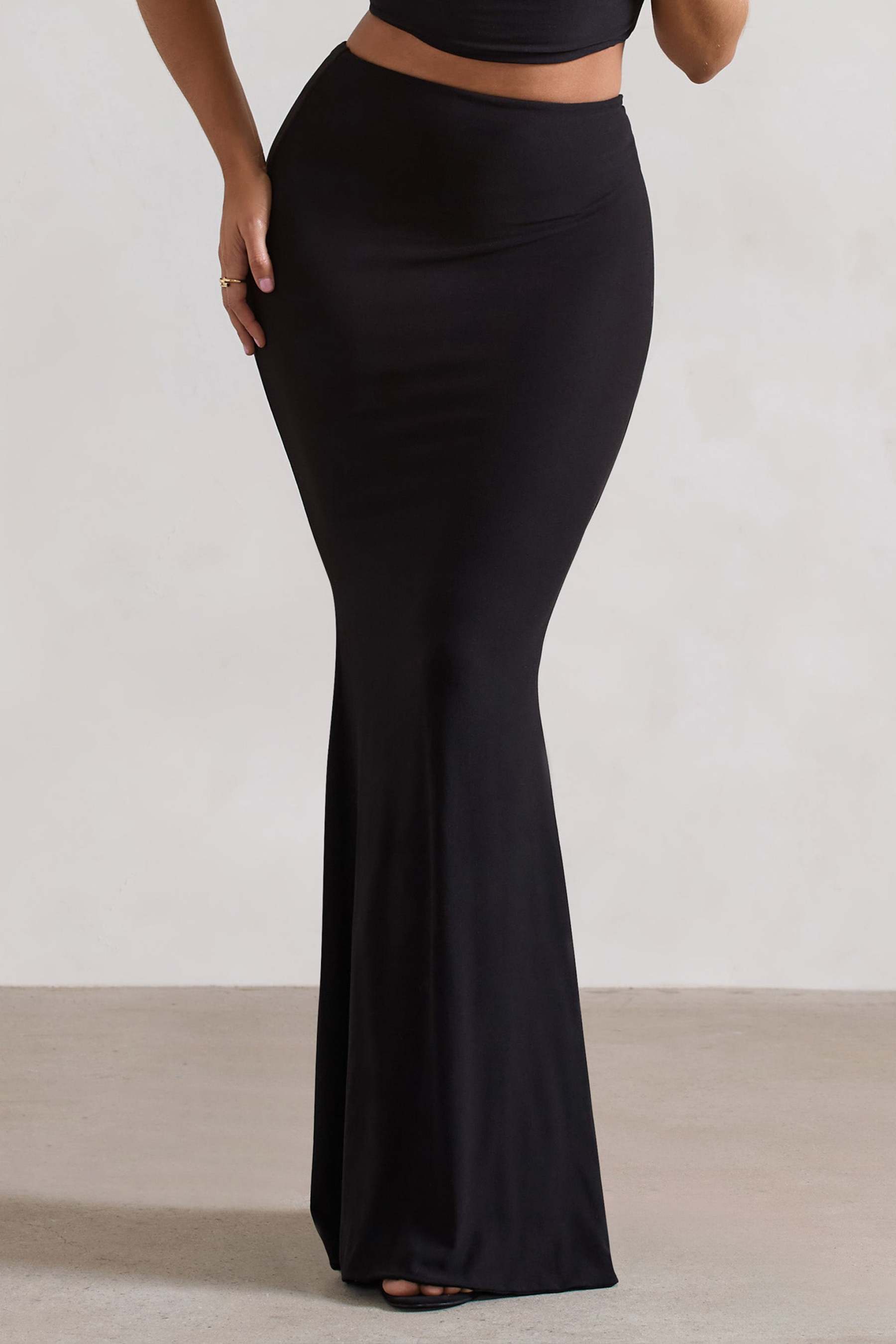 Neve | Black Gathered Maxi Skirt