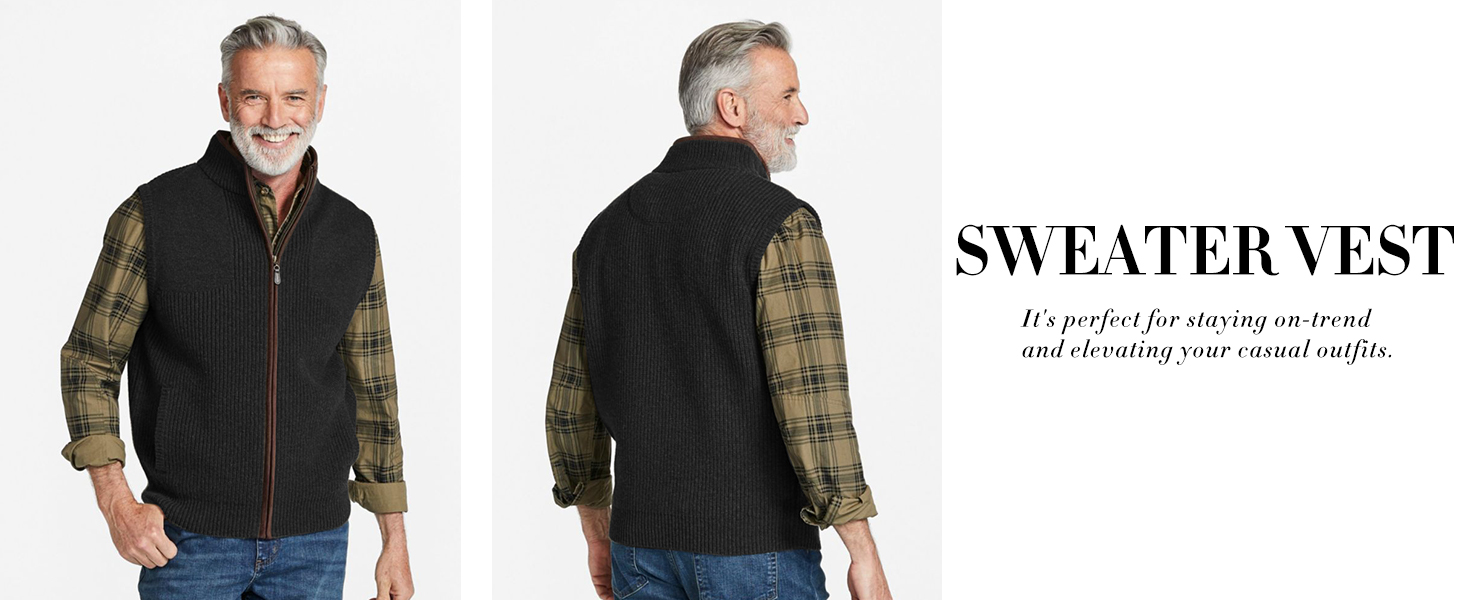 Mens Full Zip Cardigan Sweater Vest Casual Sleeveless Knitted Zip Up Stand Collar Regular Fit