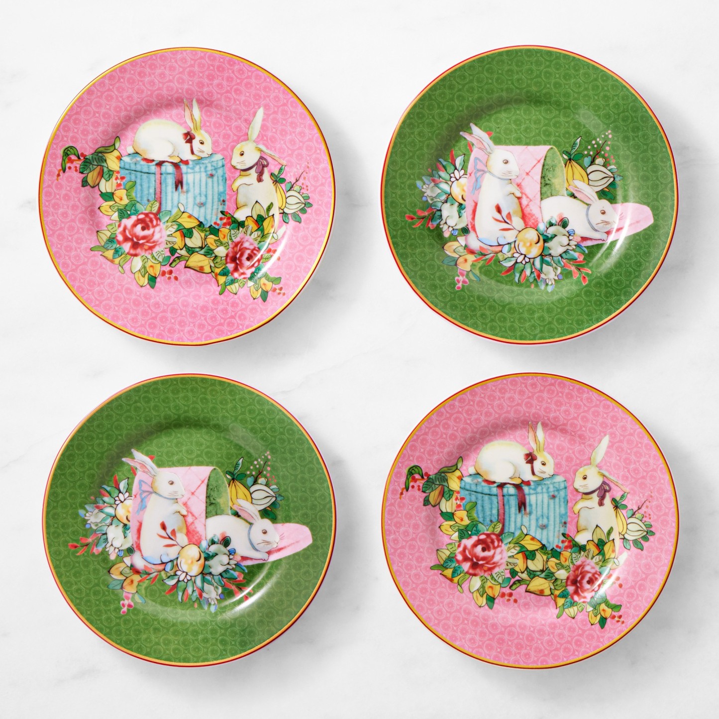 Famille Rose Bunny Appetitzer Plates, Set of 4