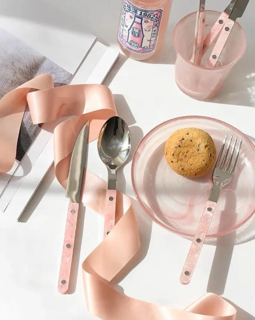 Set of 10 Sleek Modern Pinky Elegant Salt Lake Flatware Cutlery Silverware Set