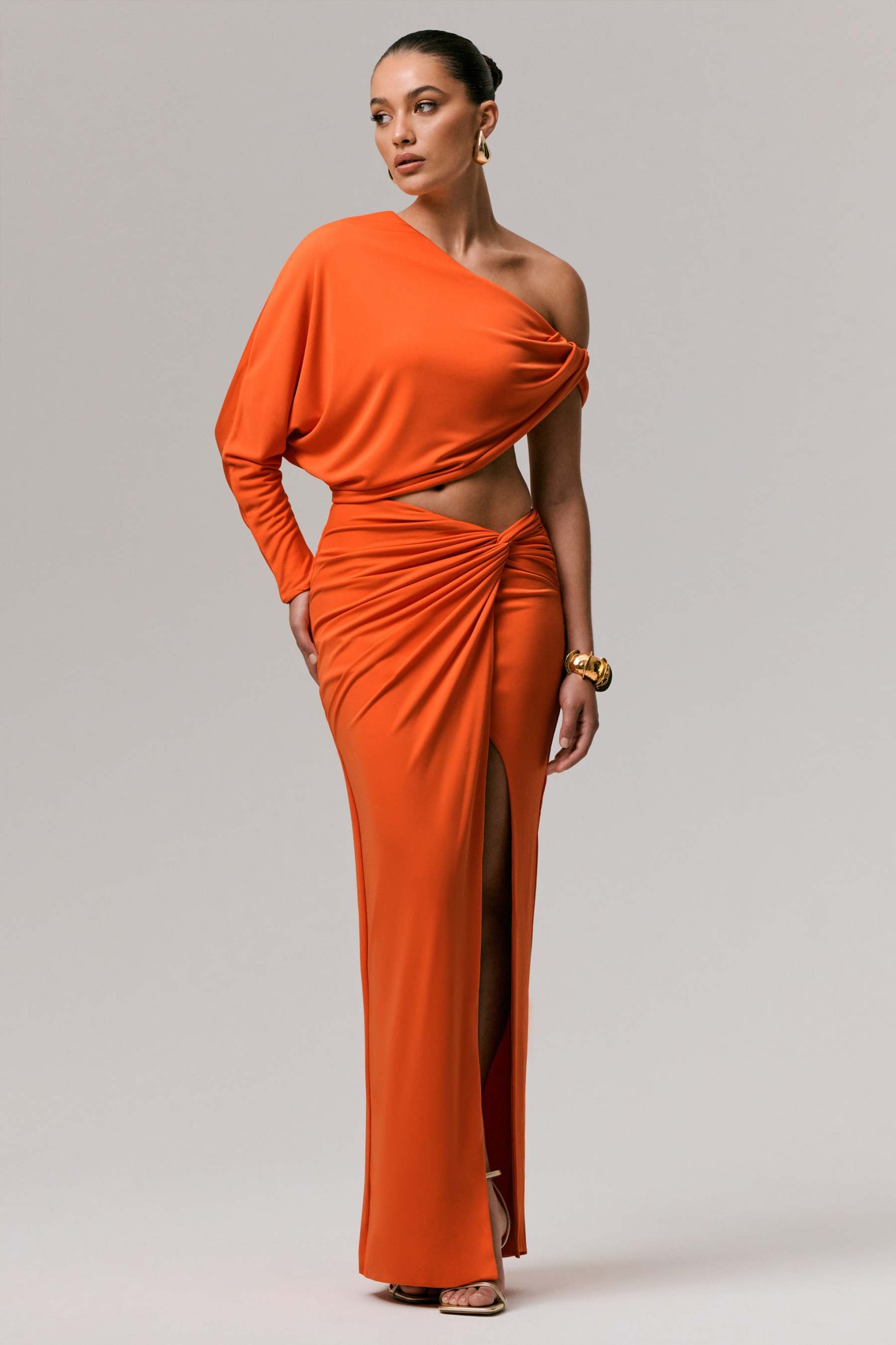 Marlena | Orange Twisted Split Maxi Skirt