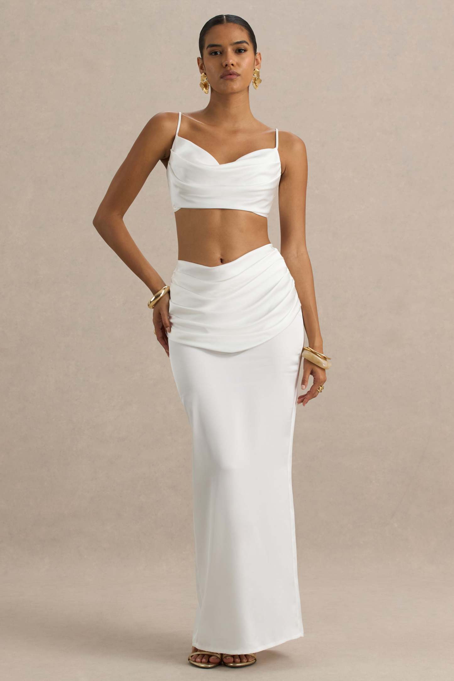 Rosita | White Ruched Maxi Skirt