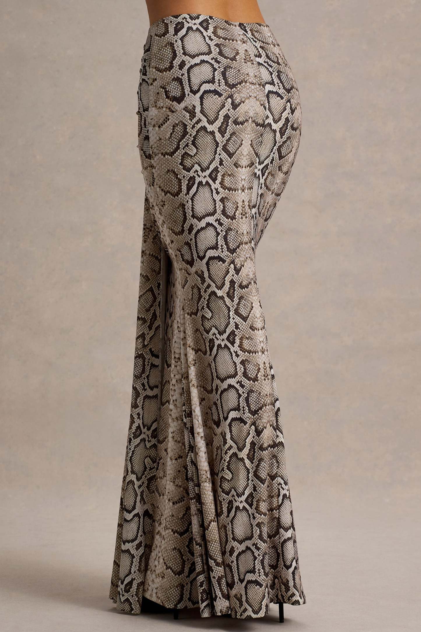 Vitality | Snake Print Ruched Drape Maxi Skirt
