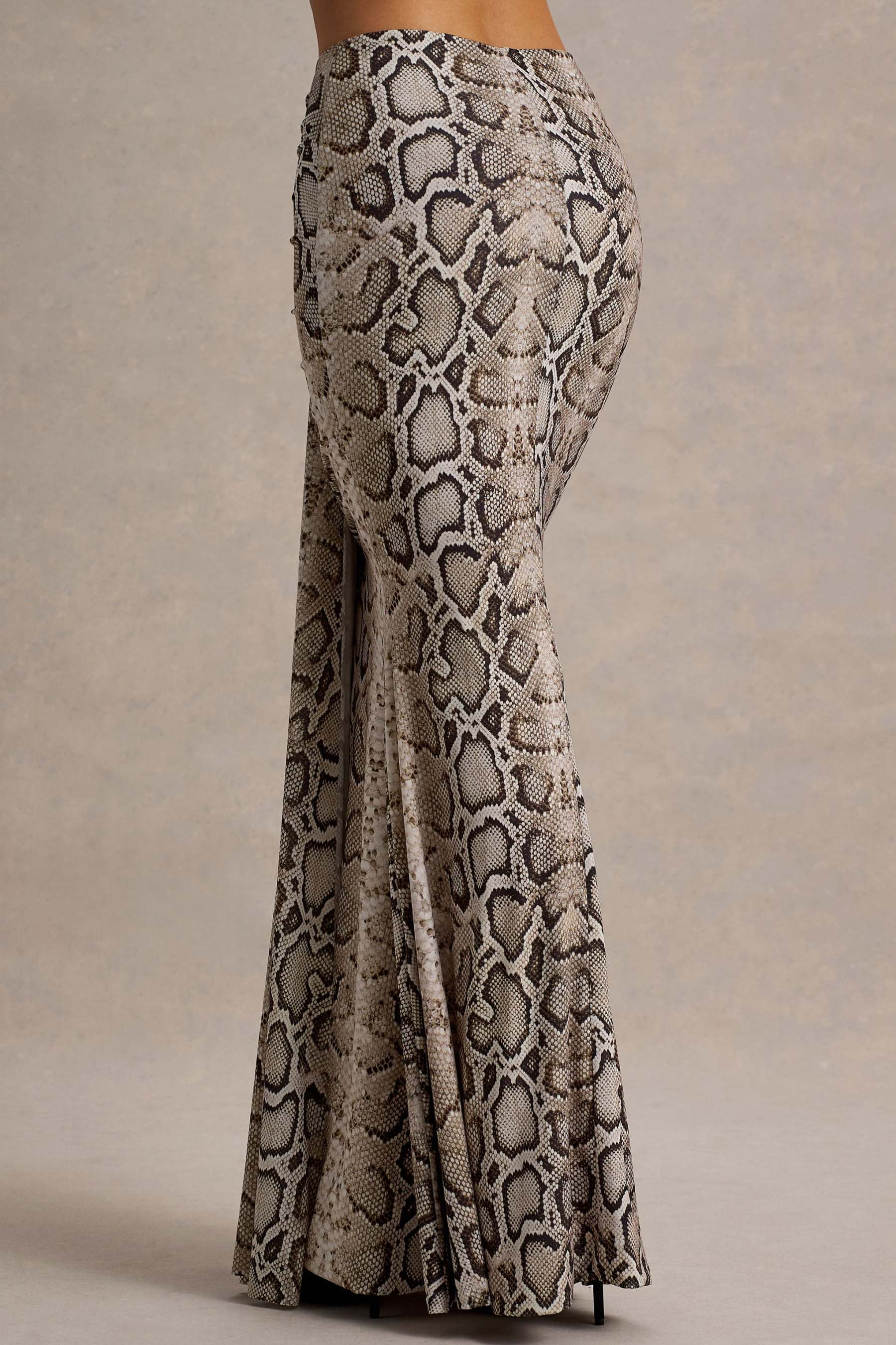 Vitality | Snake Print Ruched Drape Maxi Skirt