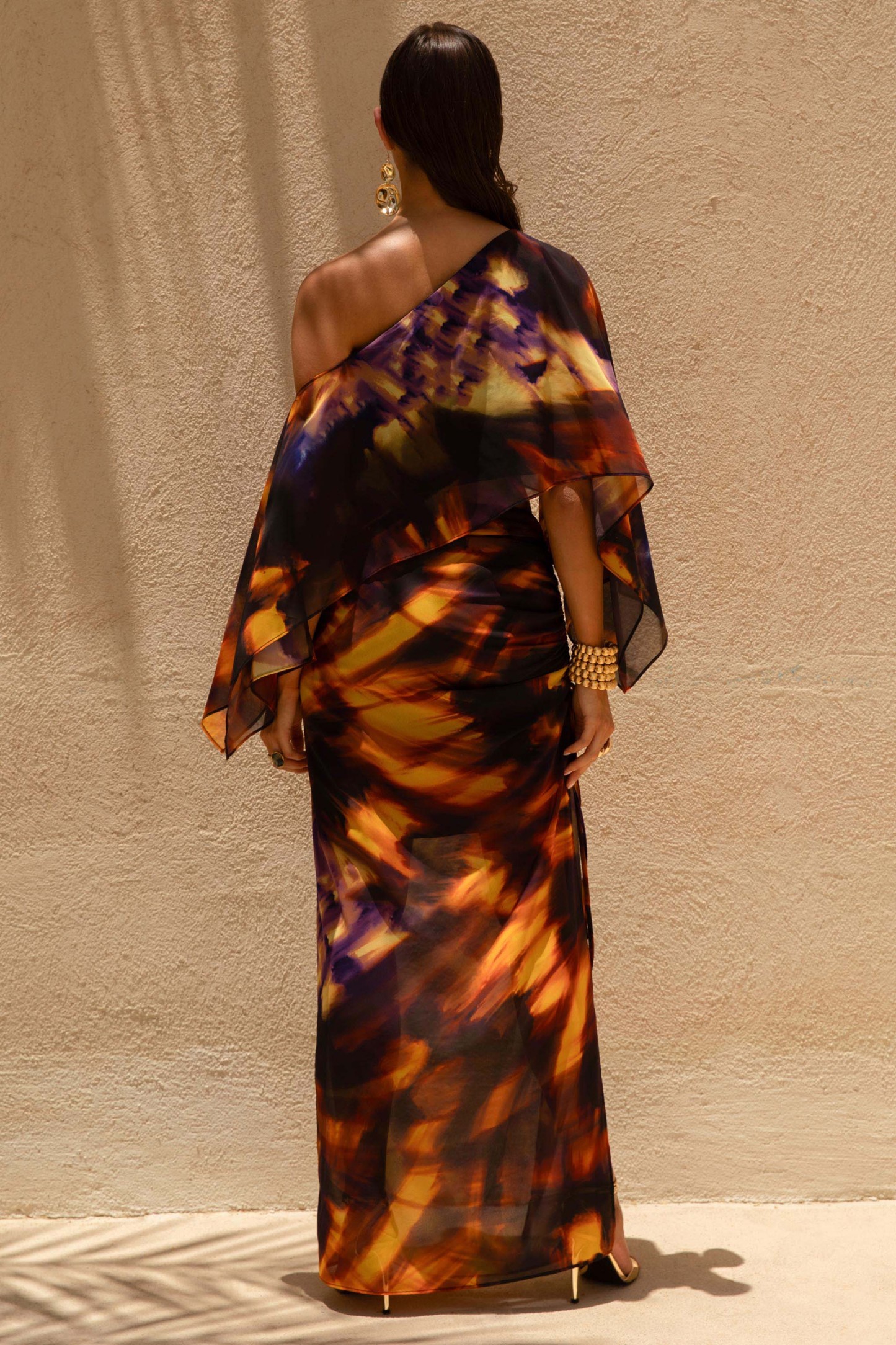 Smoke Print Asymmetric Maxi Skirt With Split