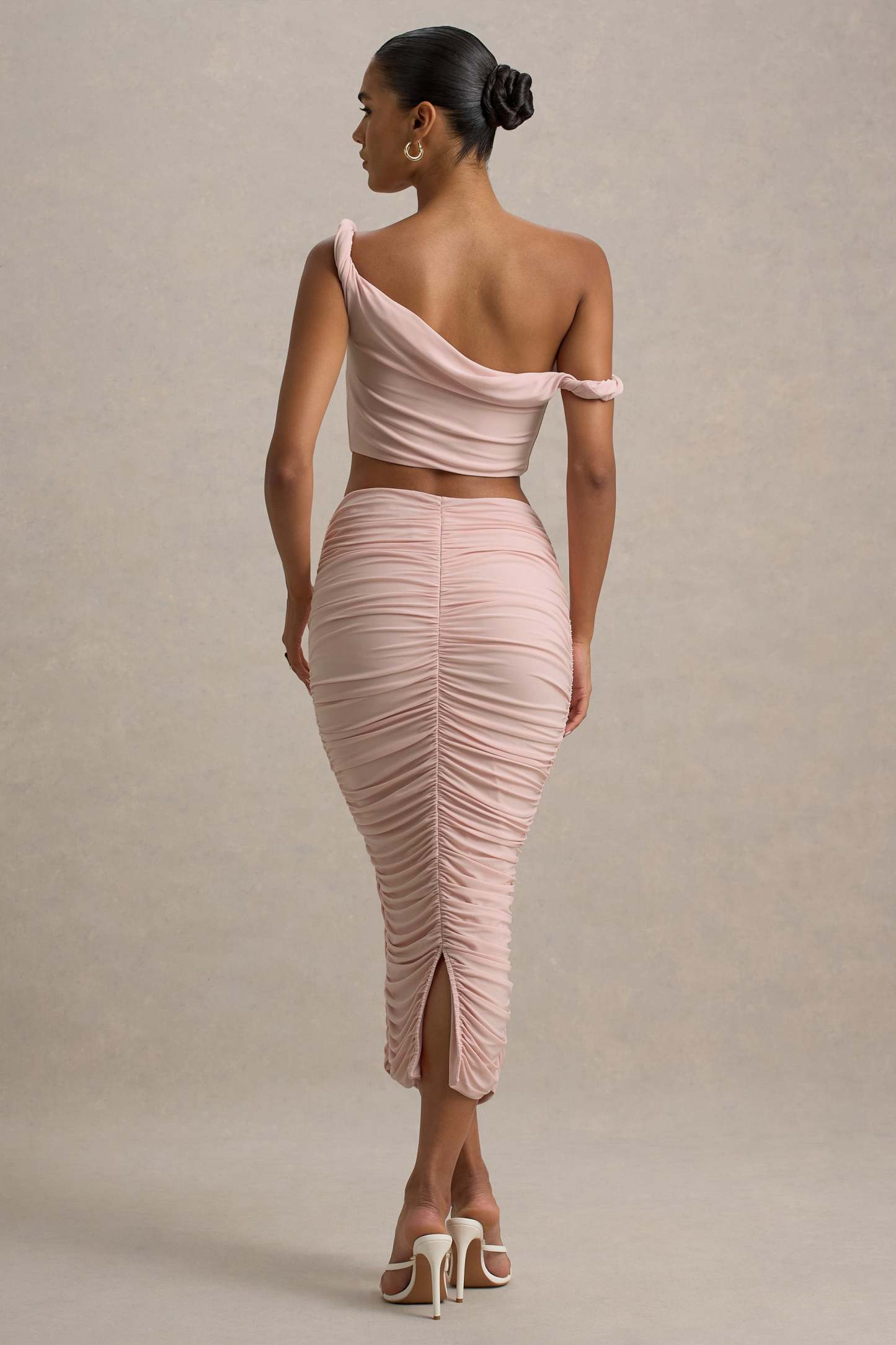 Lively | Light Pink Ruched Midi Skirt