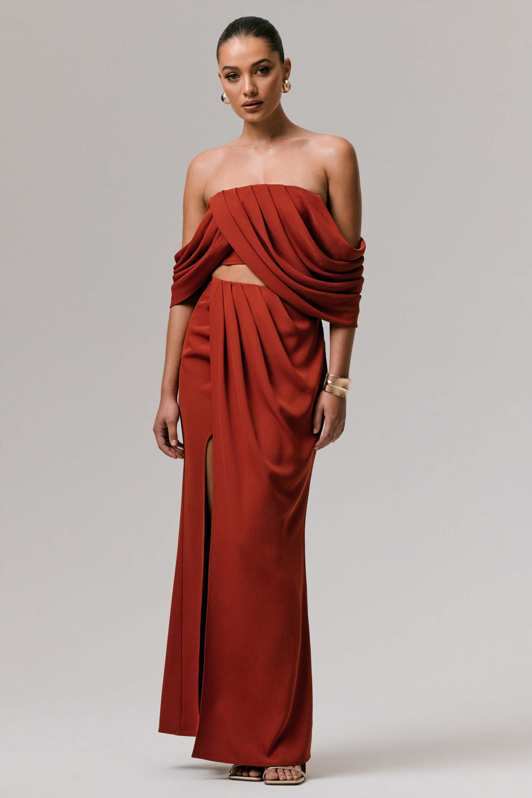 Zelina | Terracotta Mid-Rise Maxi Skirt with Split