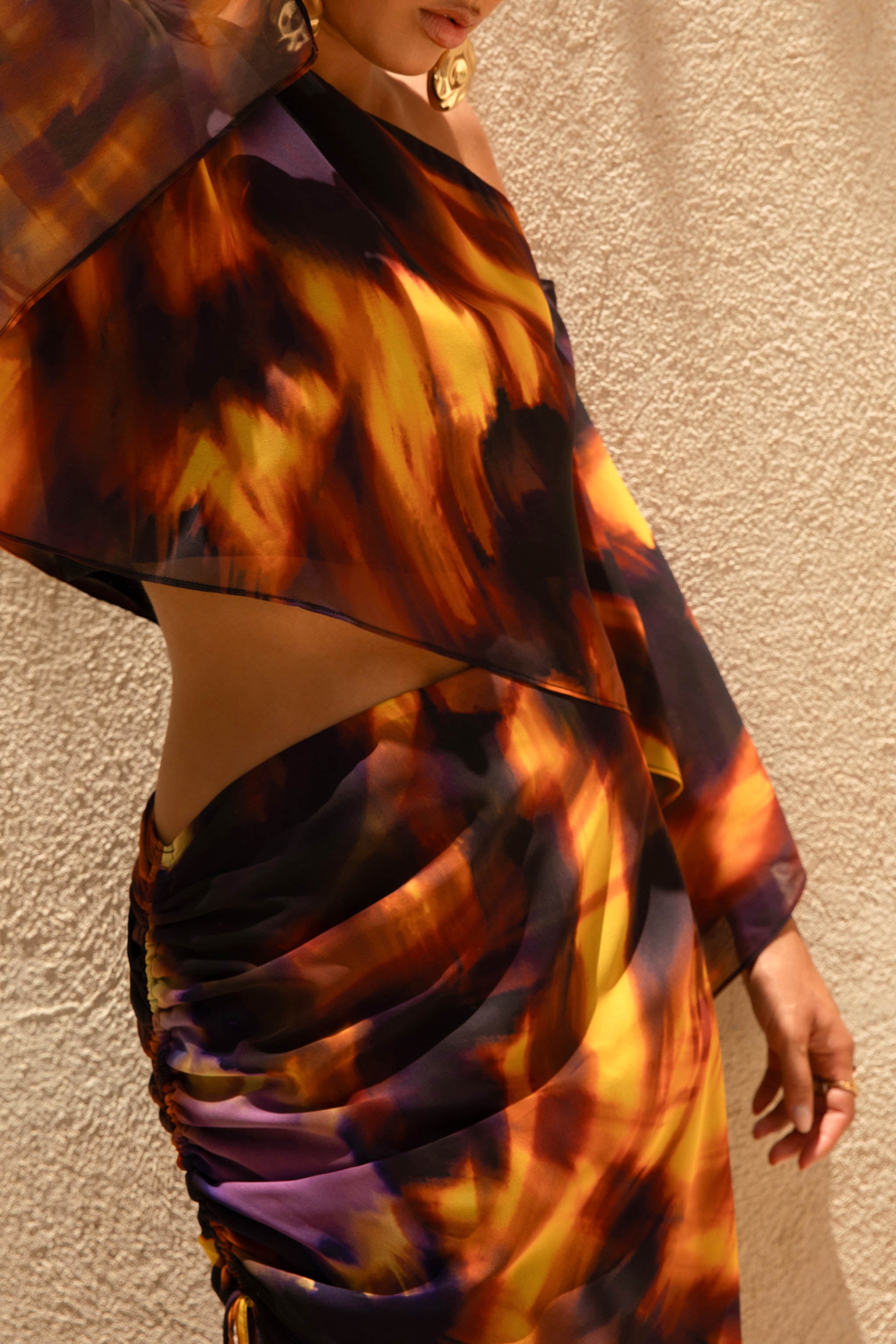 Smoke Print Asymmetric Maxi Skirt With Split