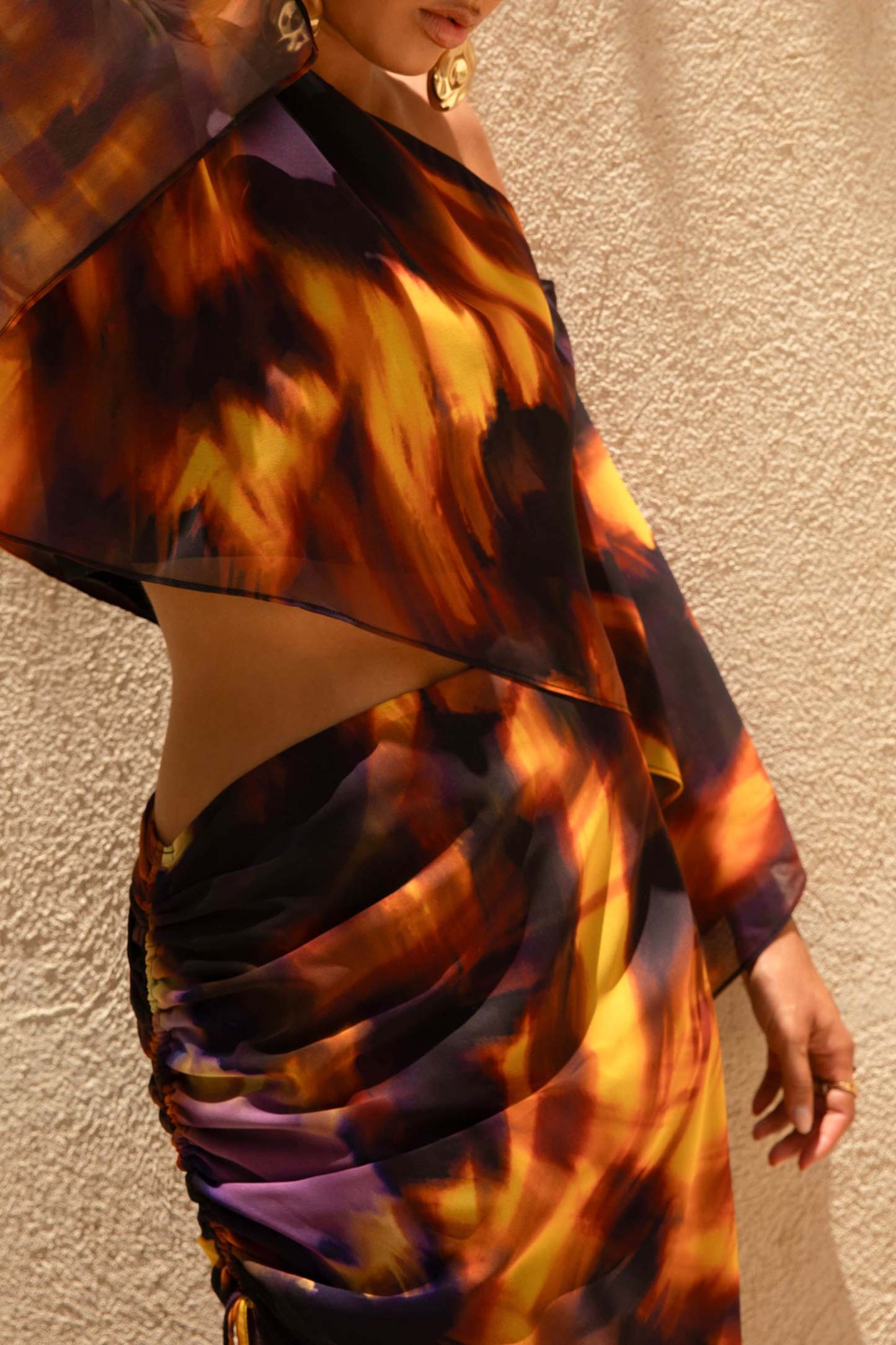 Smoke Print Asymmetric Maxi Skirt With Split