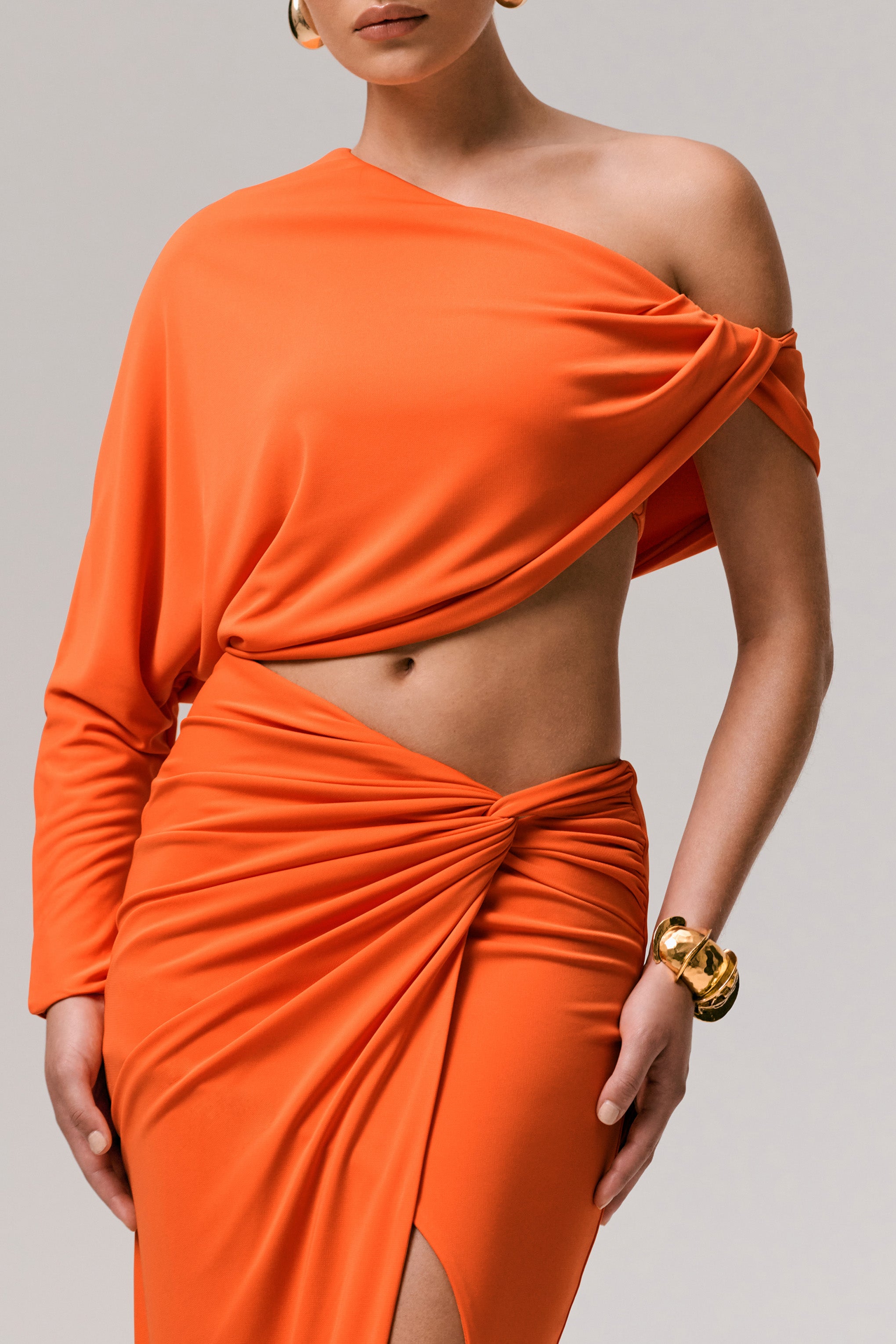 Marlena | Orange Twisted Split Maxi Skirt