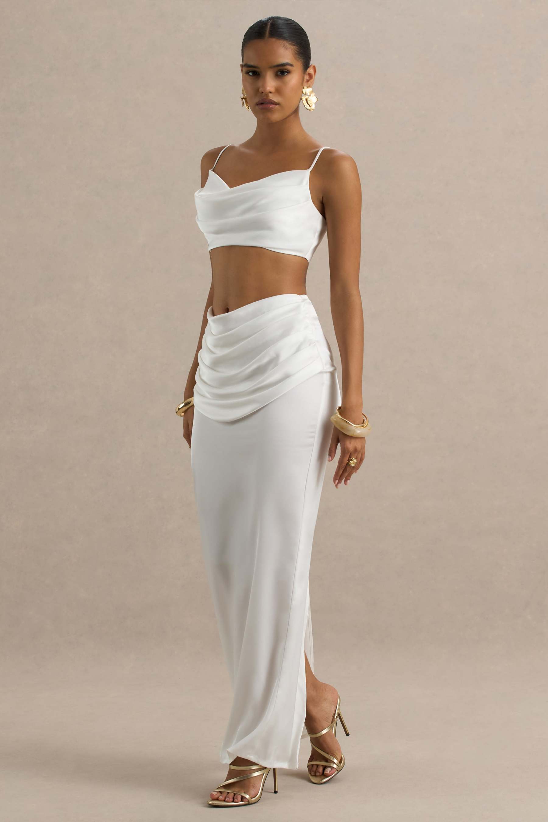 Rosita | White Ruched Maxi Skirt