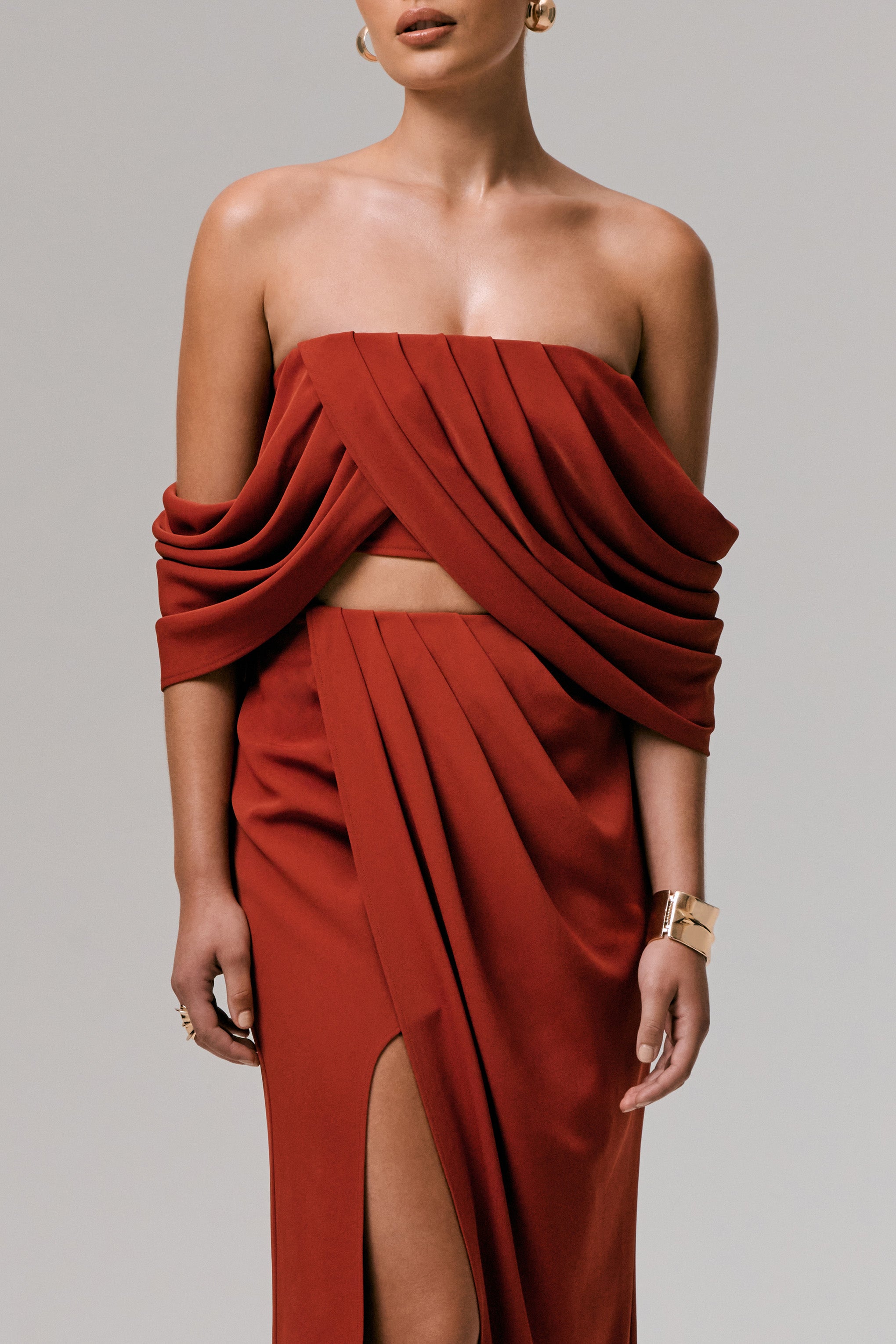 Zelina | Terracotta Mid-Rise Maxi Skirt with Split