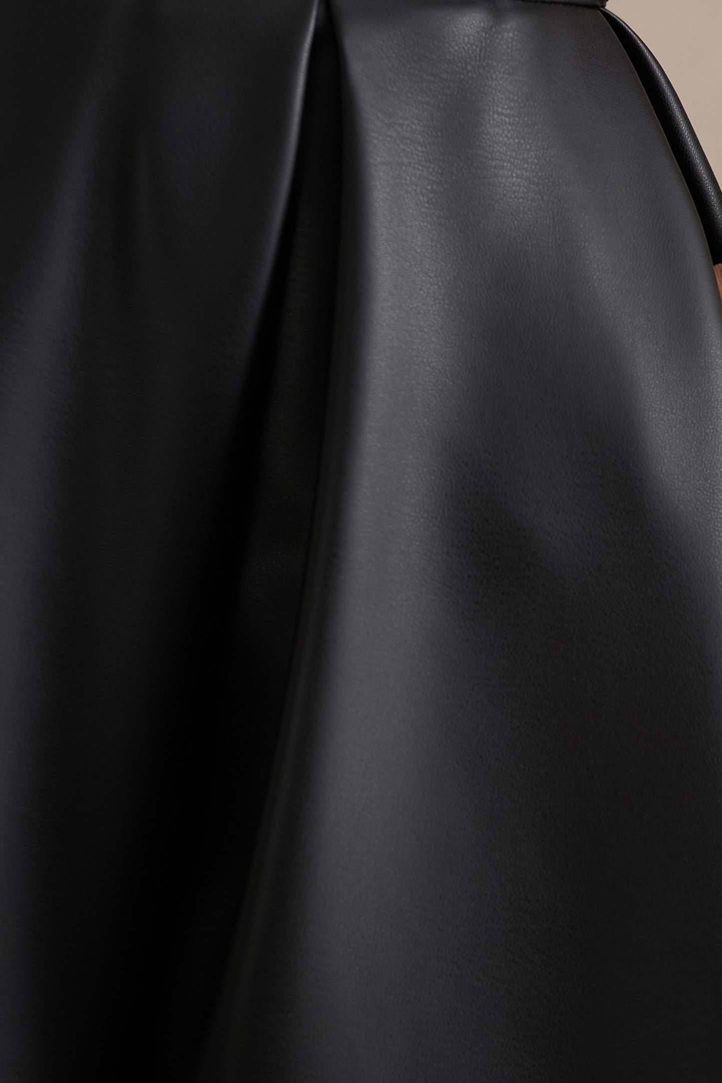 Noa | Black Faux Leather A-Line Midi Skirt