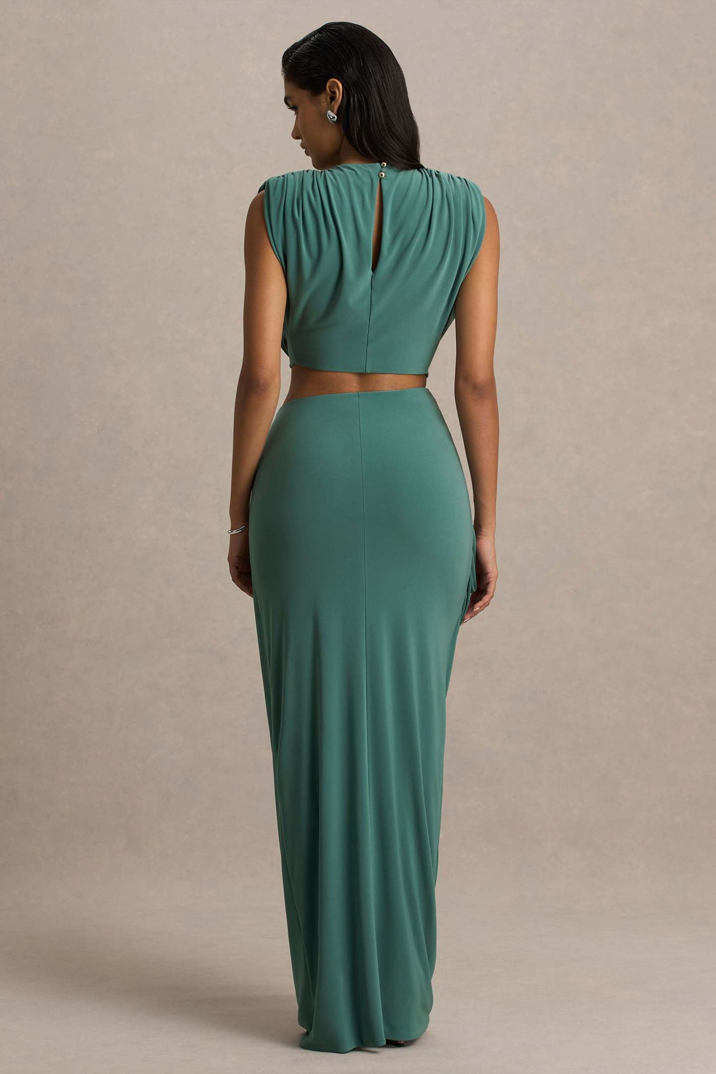 Avaline | Green Wrap Maxi Skirt With Ruched Detailing