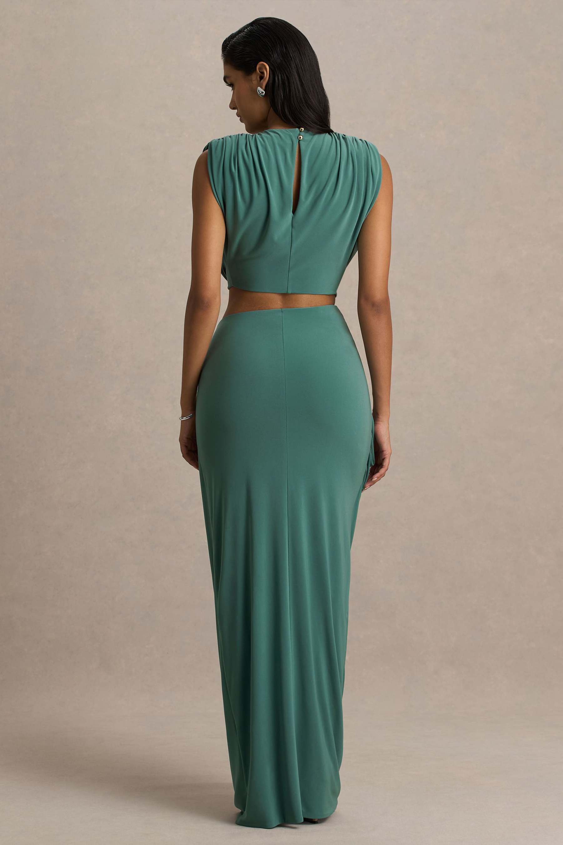 Avaline | Green Wrap Maxi Skirt With Ruched Detailing