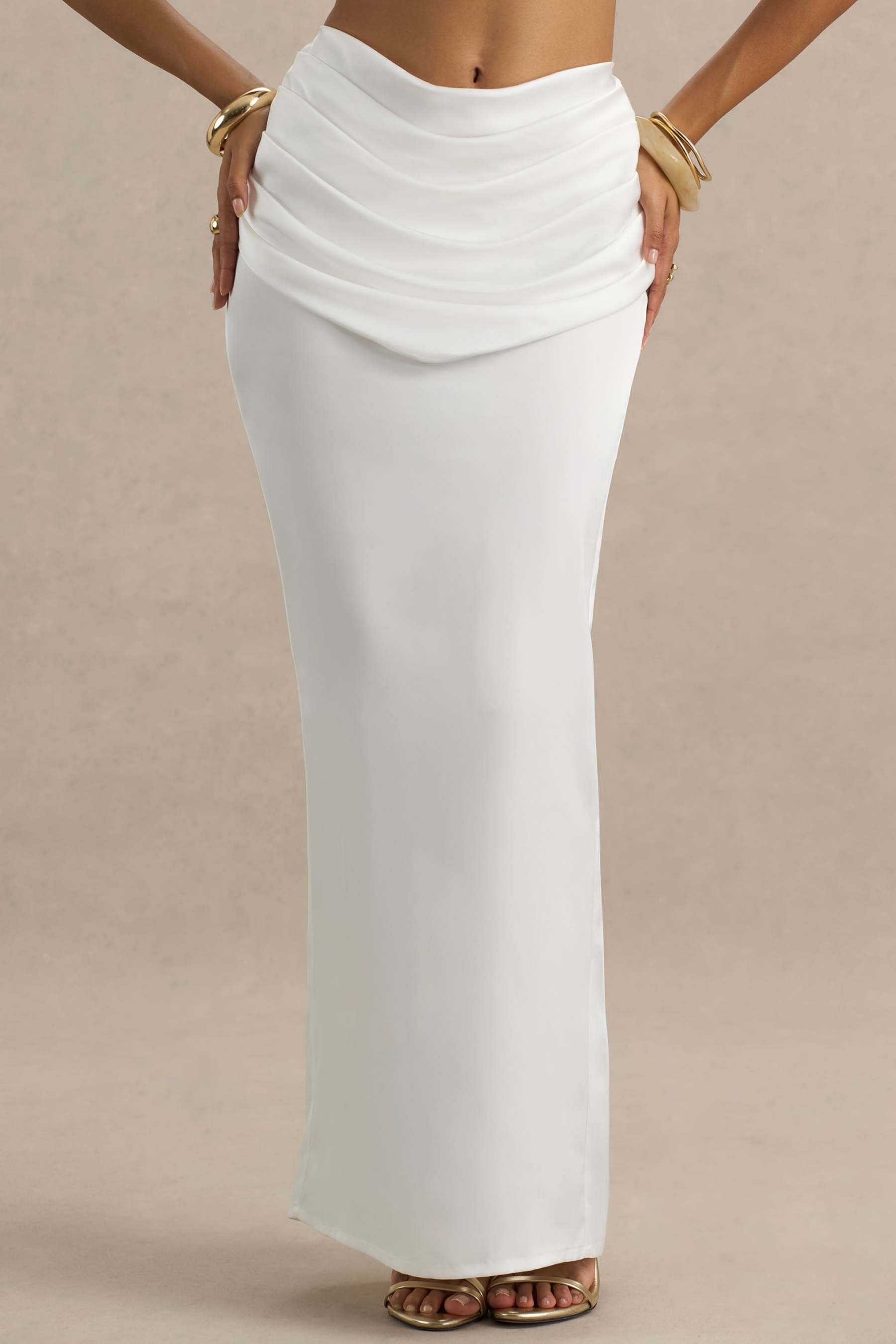 Rosita | White Ruched Maxi Skirt