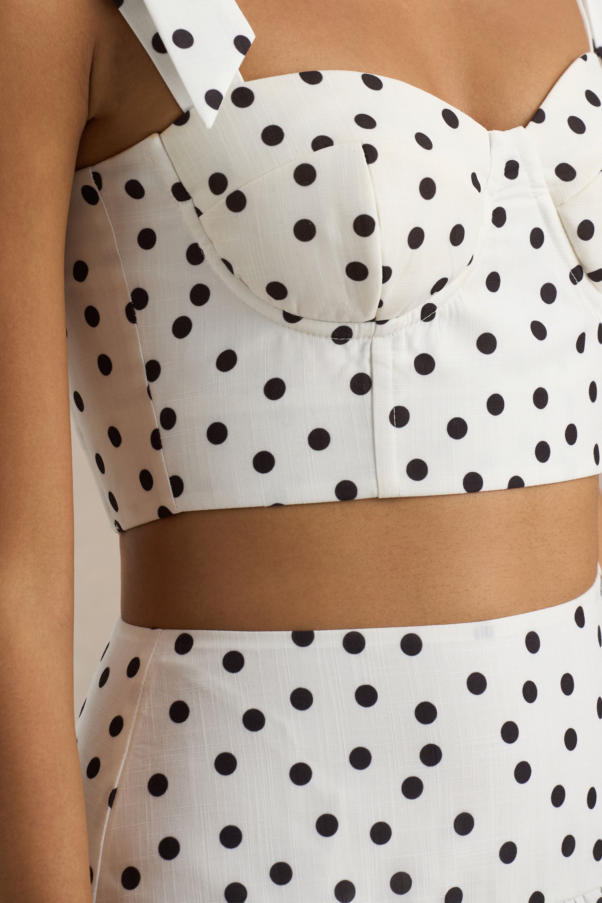 Emry | White Polka Dot High-Waist Maxi Skirt With Ruffle Detail