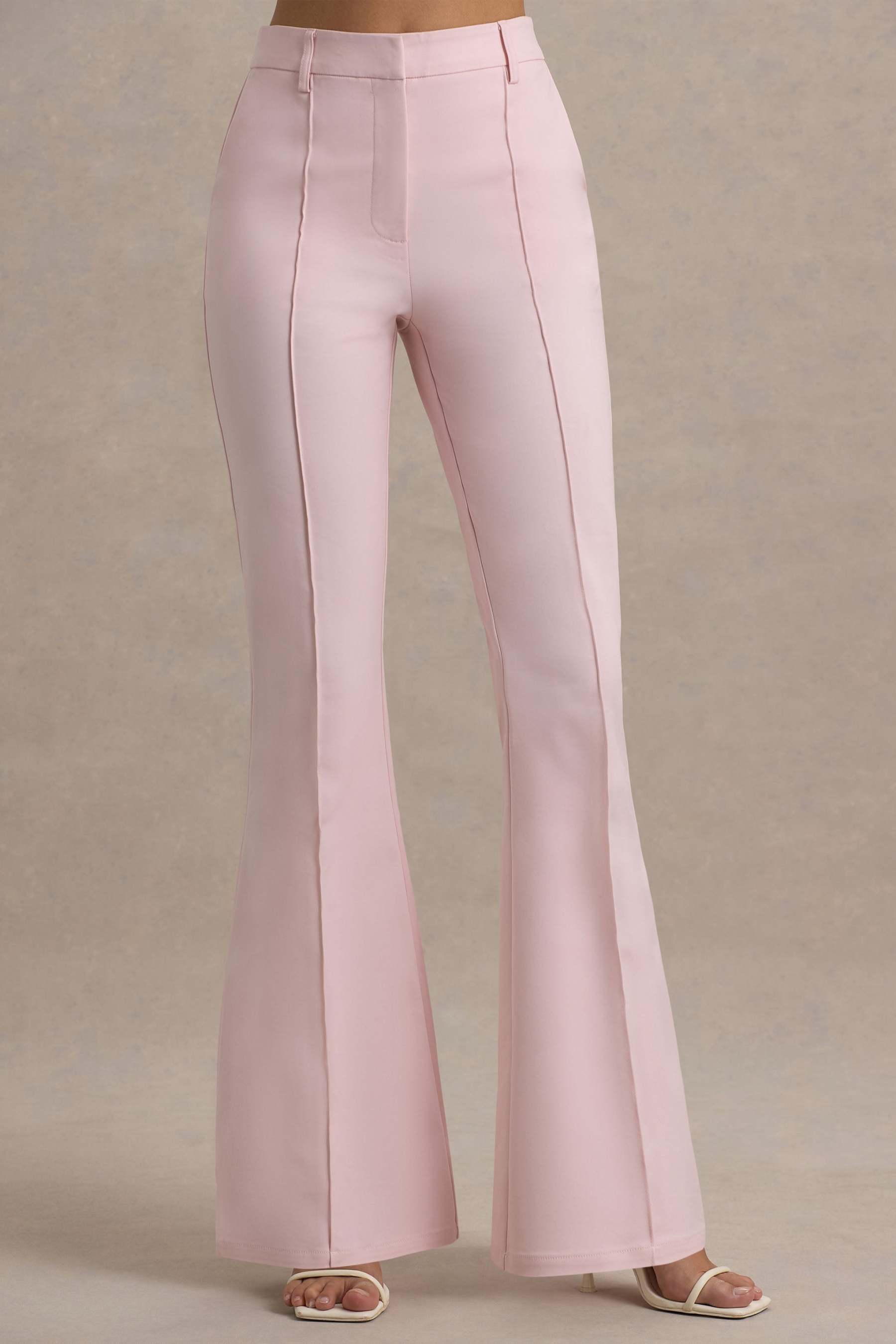 Carina | Pink Flared-Leg Tailored Trousers