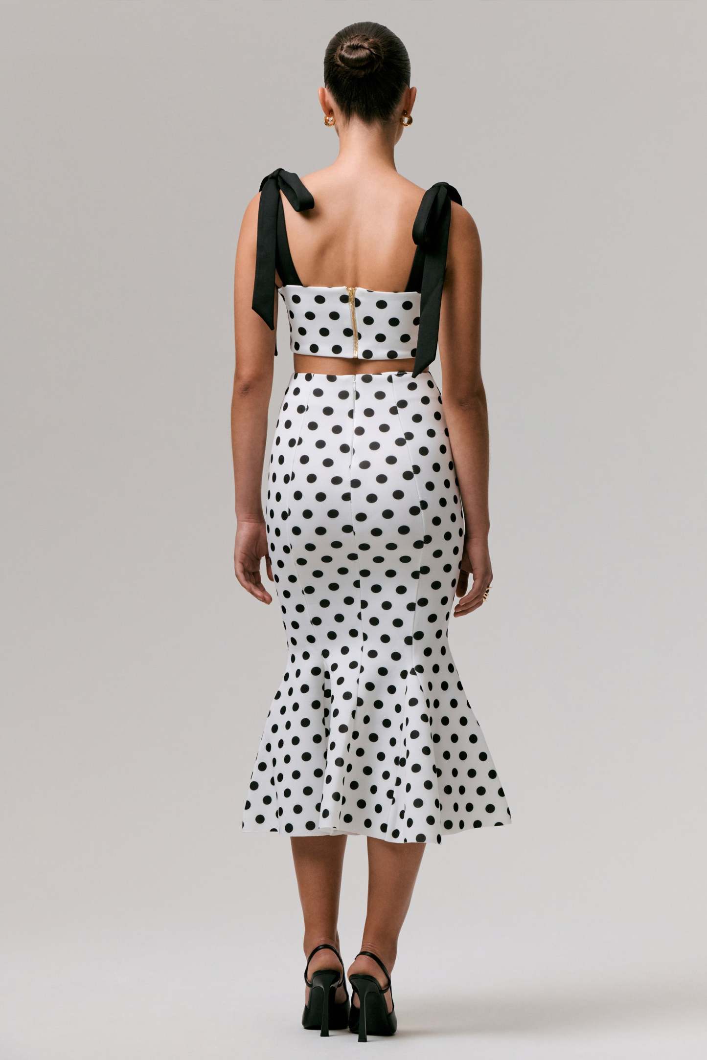 Amadea | Black & White Polka Dot Fishtail Midi Skirt