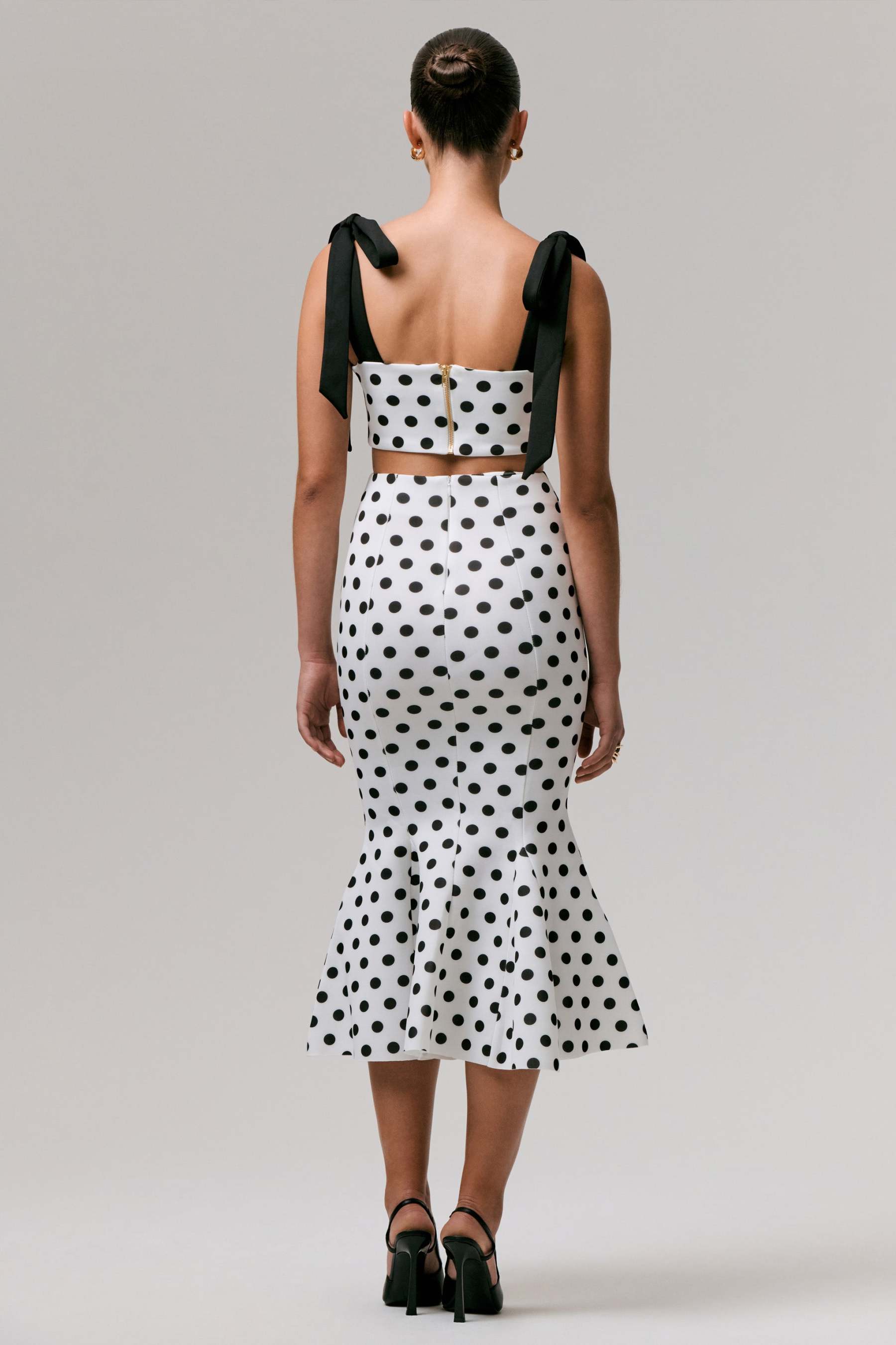 Amadea | Black & White Polka Dot Fishtail Midi Skirt