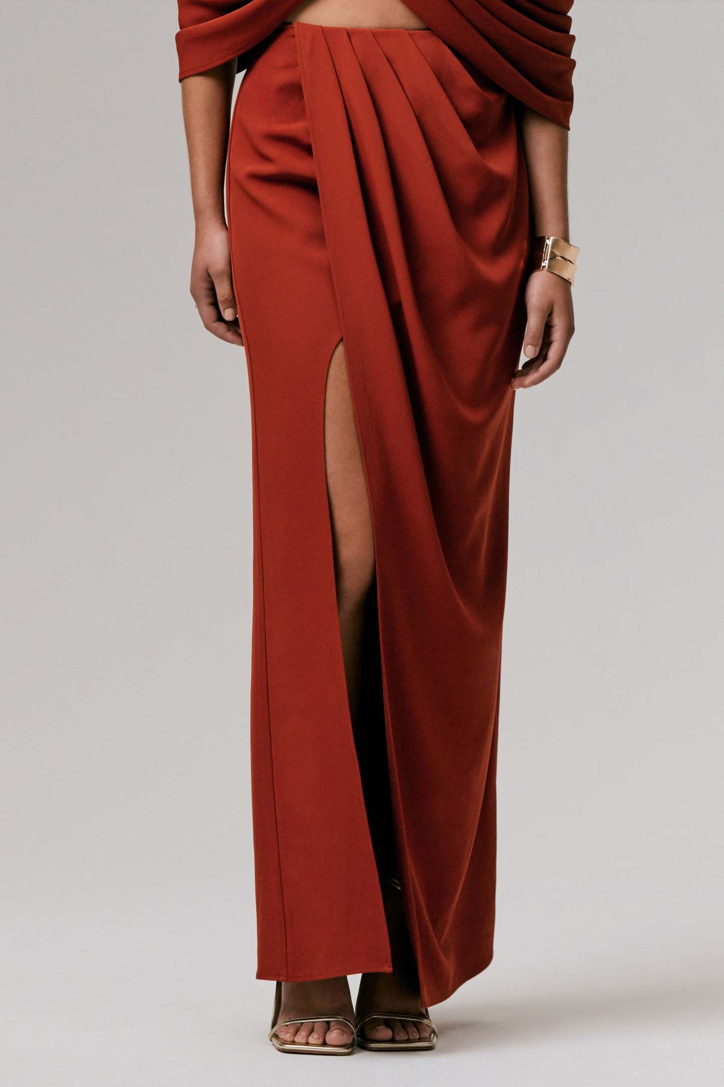 Zelina | Terracotta Mid-Rise Maxi Skirt with Split