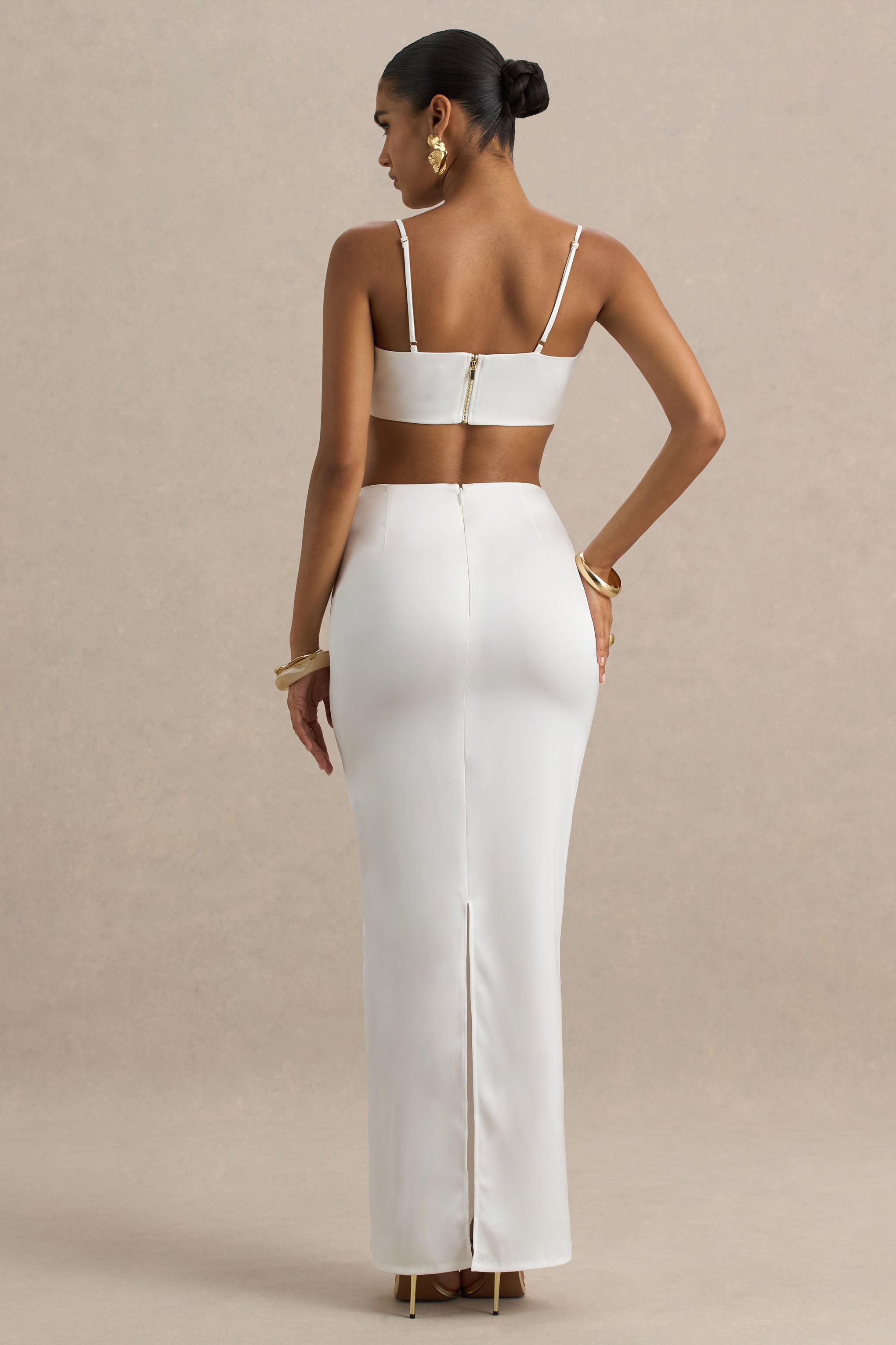 Rosita | White Ruched Maxi Skirt