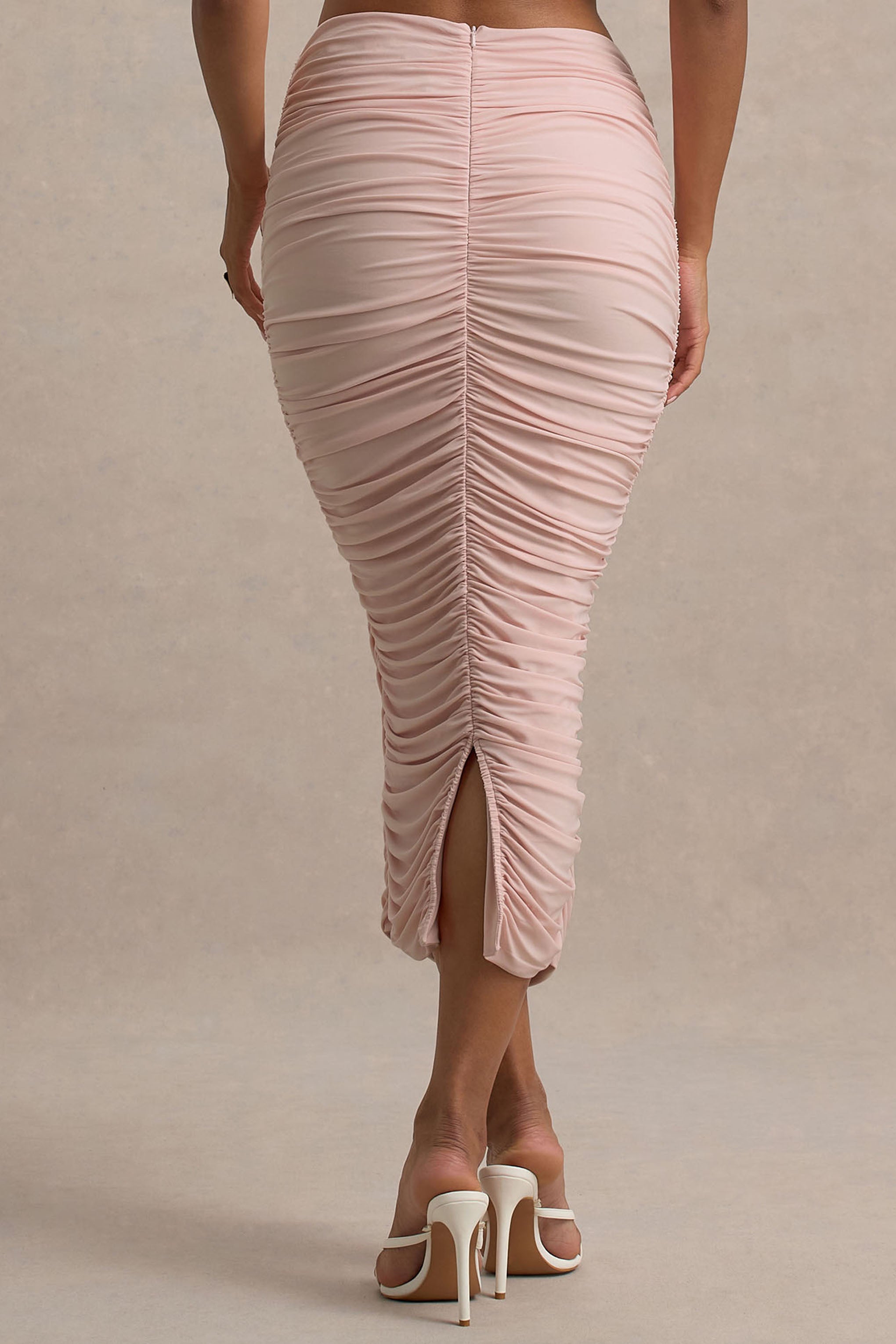 Lively | Light Pink Ruched Midi Skirt