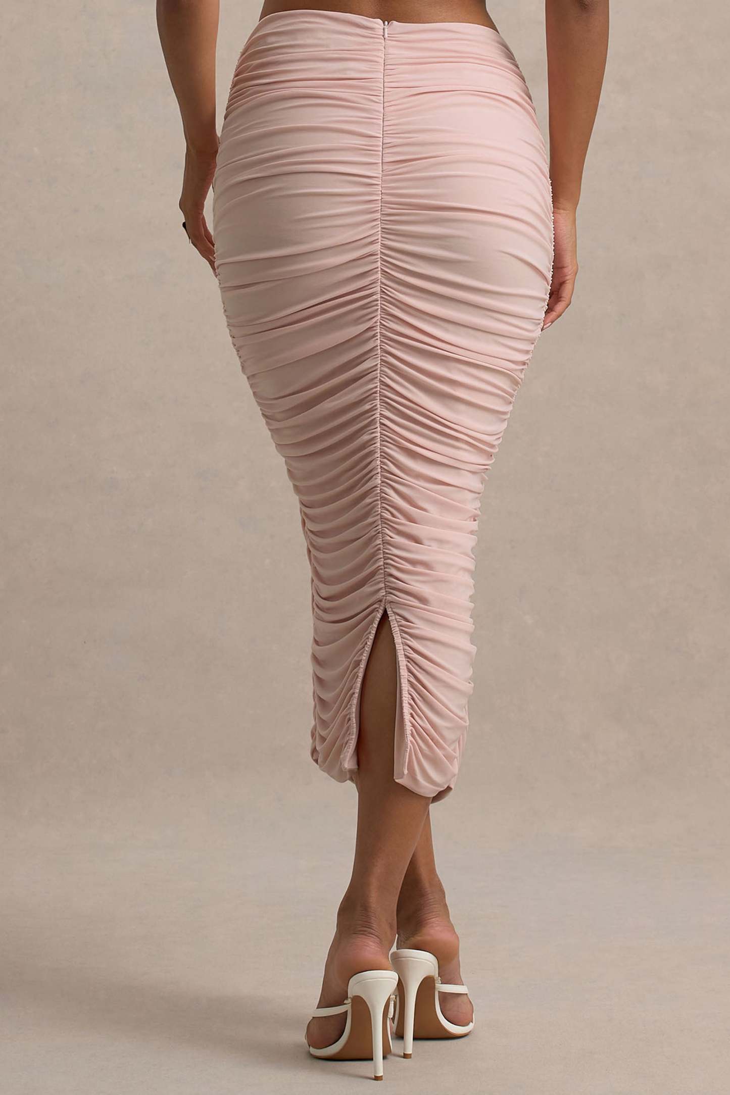 Lively | Light Pink Ruched Midi Skirt