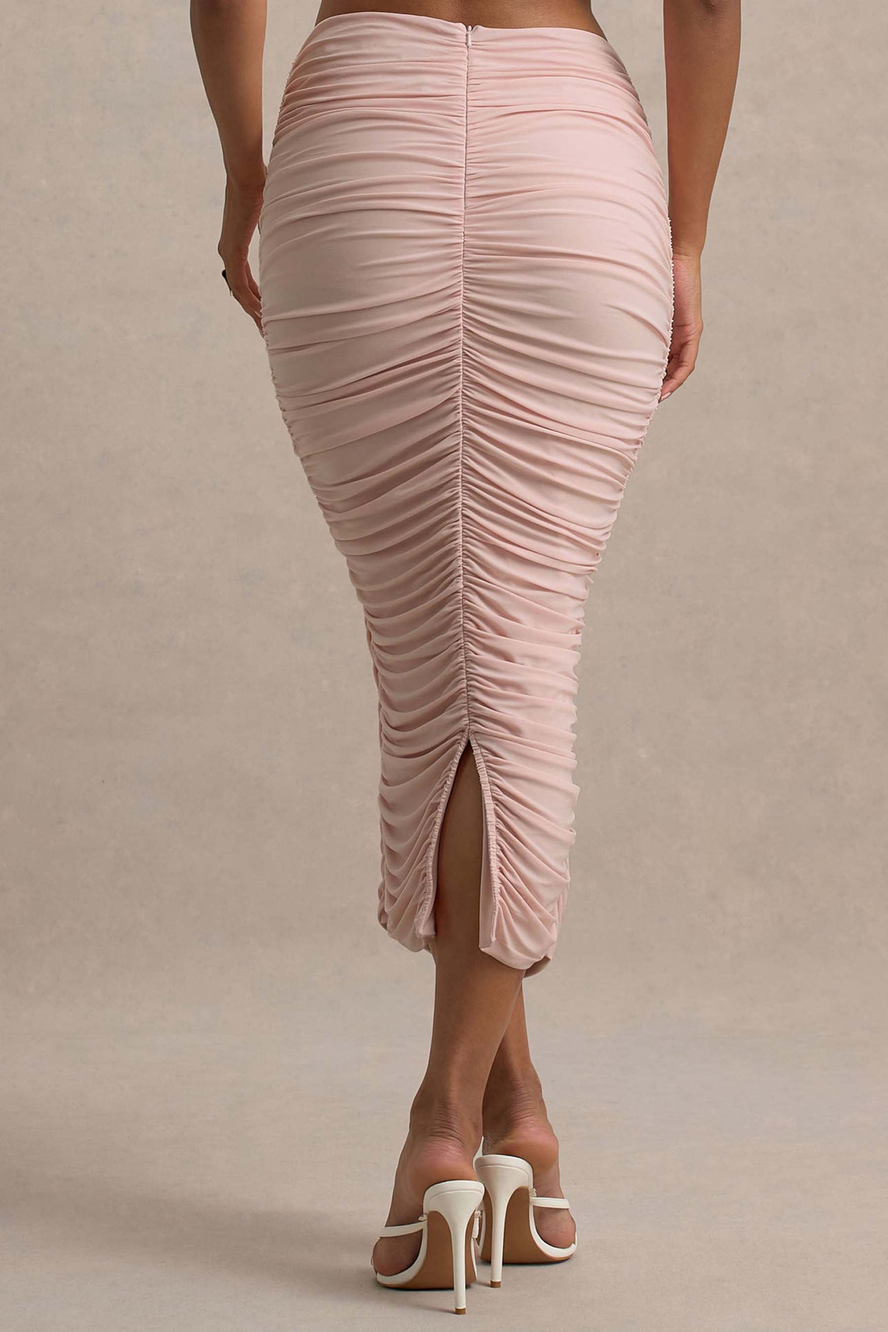 Lively | Light Pink Ruched Midi Skirt