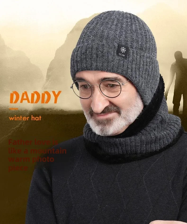 Winter men's and women's warm ear protective old hat Dad grandpa cold plus wool hat