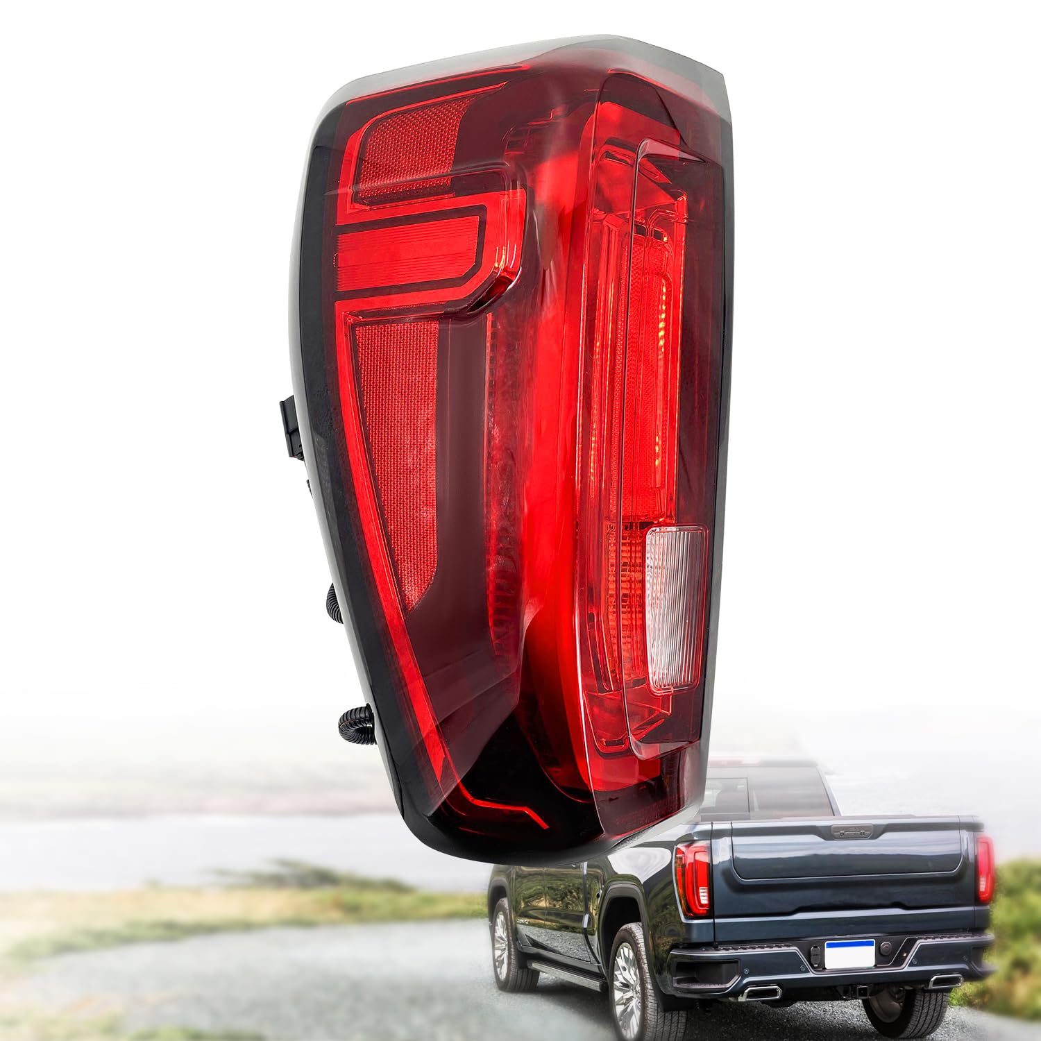 Left Driver Side LED Tail Light Rear Lamp Assembly Compatible with 2019-2023 GMC Sierra 1500/2500HD/3500HD(Factory LED Tail Light Models Only) 