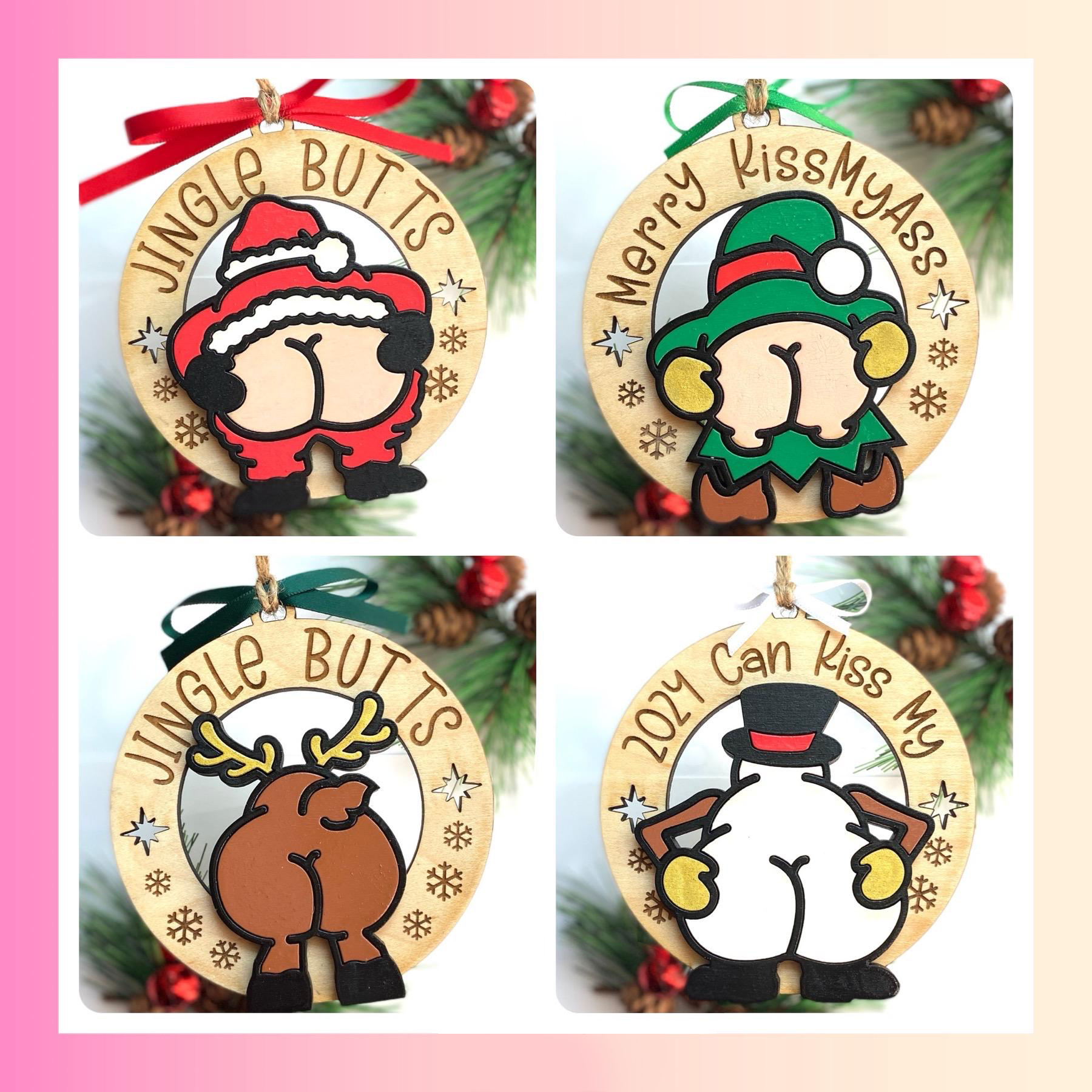 Jingle Butts Funny Holiday Ornament 2024