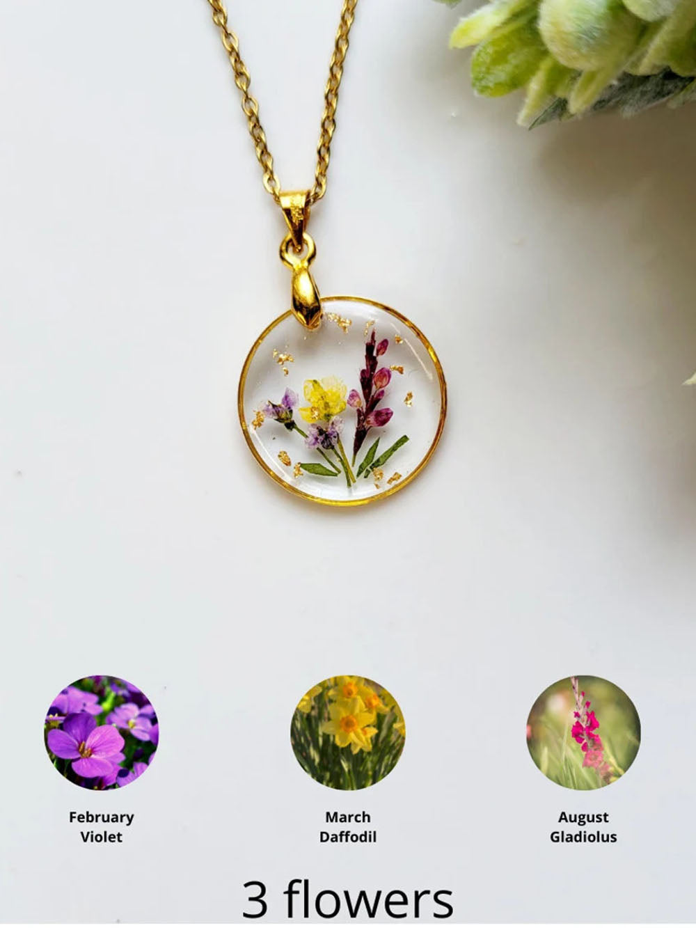 Handmade Flower Bouquet Pressed Resin Pendant Necklaces