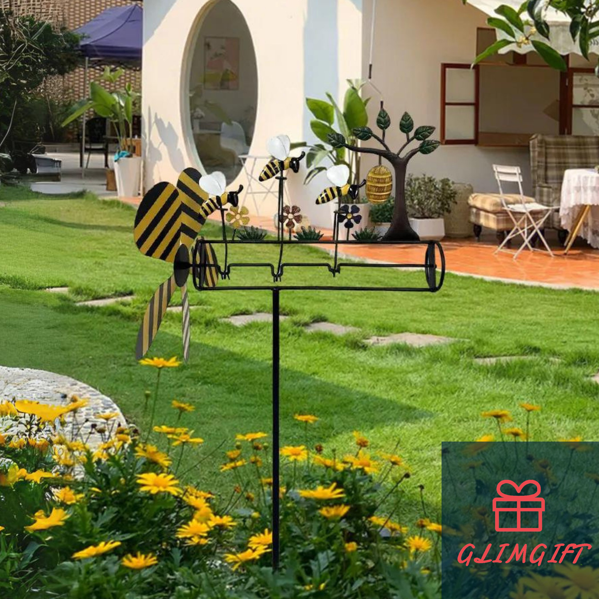 Bumble Bee Windmill for Garden Decor, Wind Spinner Bees