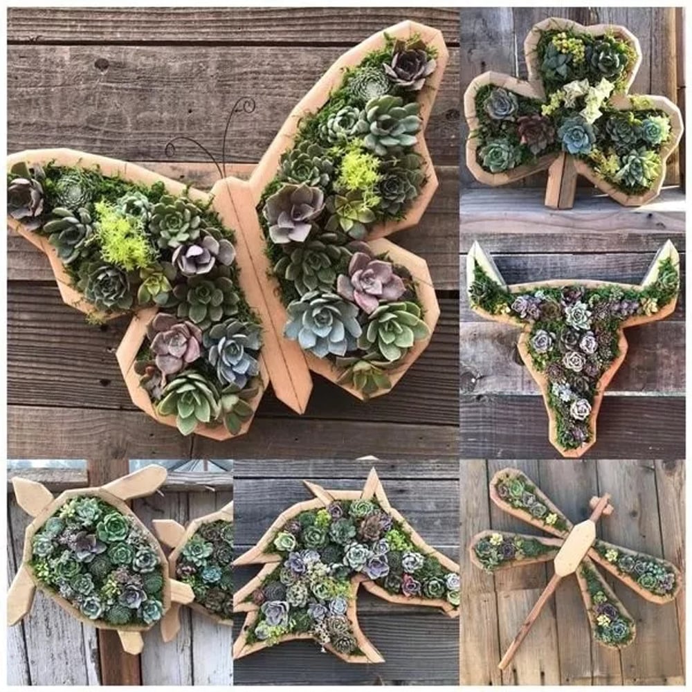 🦋Wooden Garden Arrangements-faux succulent wall planter