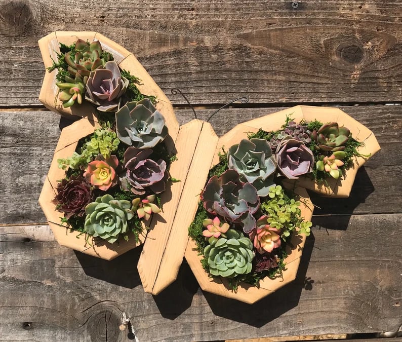 🦋Wooden Garden Arrangements-faux succulent wall planter
