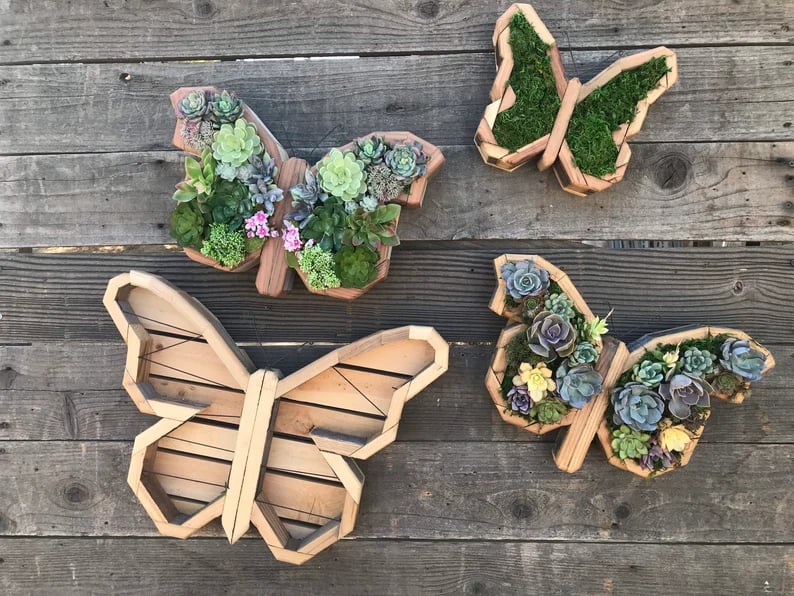 🦋Wooden Garden Arrangements-faux succulent wall planter