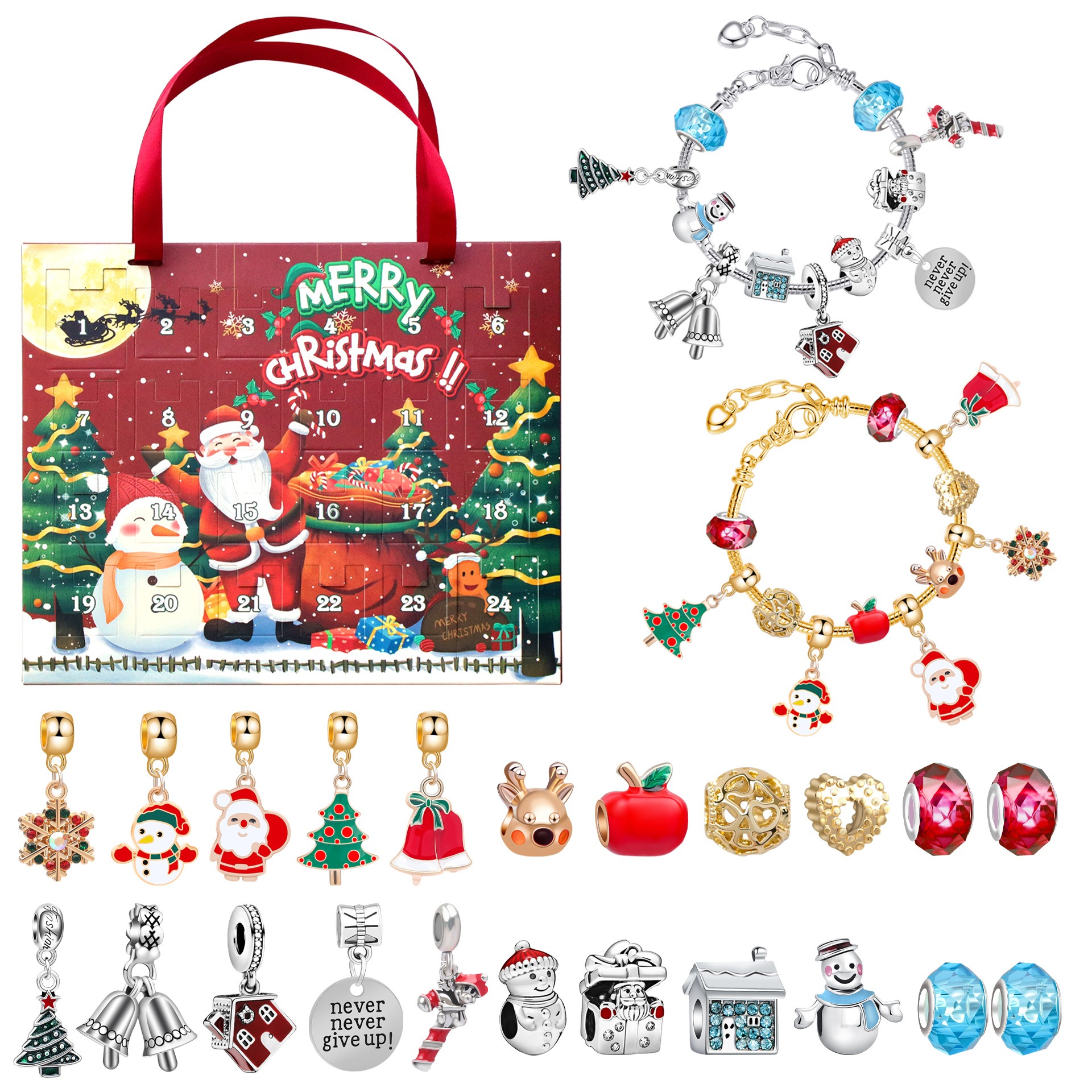 78% OFF NOW--24 Pcs DIY Christmas Advent Calendar Bracelets Set
